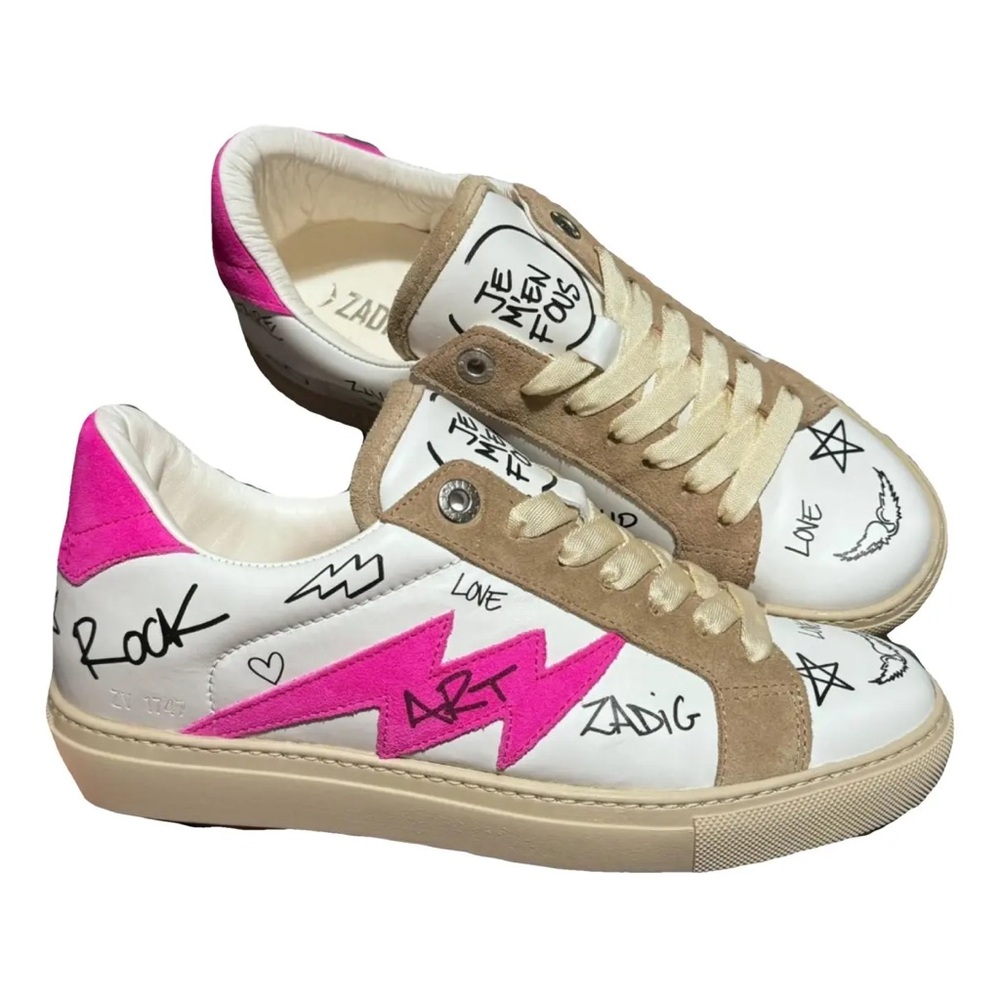 WOMEN'S ZADIG AND VOLTAIRE LOGO PRINTED LACED UP SNEAKERS! SIZE 7 US!